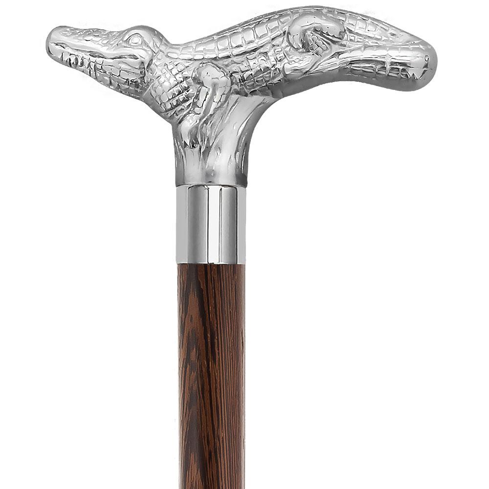 Chrome Plated Alligator Handle Walking Cane w/ Custom Shaft and Collar