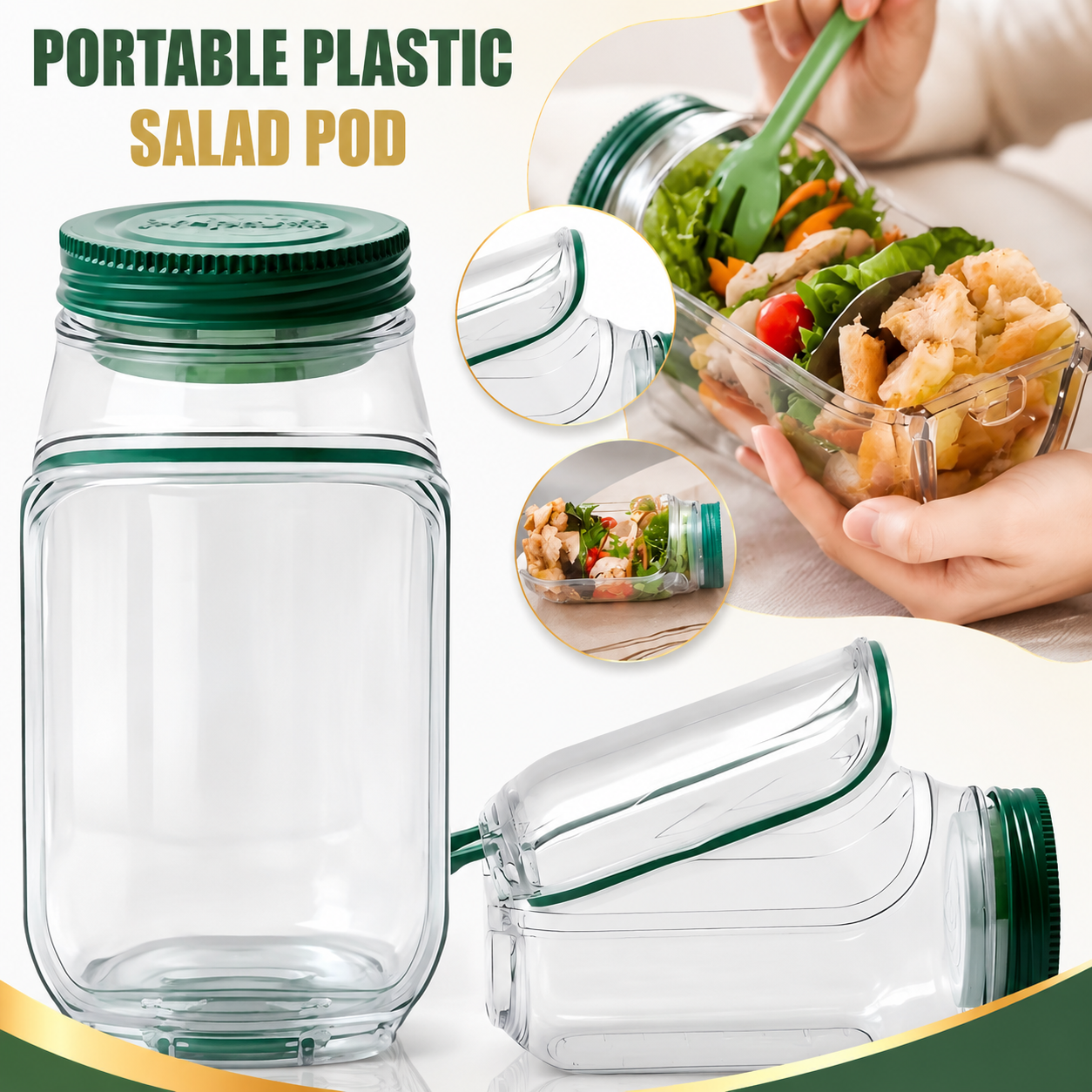 Leak Proof Salad Container with Dressing Holder for Fresh Meals