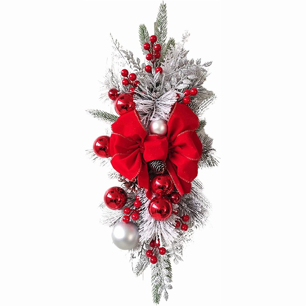 Cordless Prelit Christmas Teardrop Swag with Red Bow