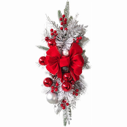 Cordless Prelit Christmas Teardrop Swag with Red Bow