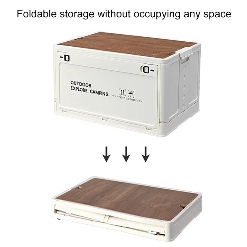 Portable Multifunctional Folding Car Storage Box with Wooden Lid