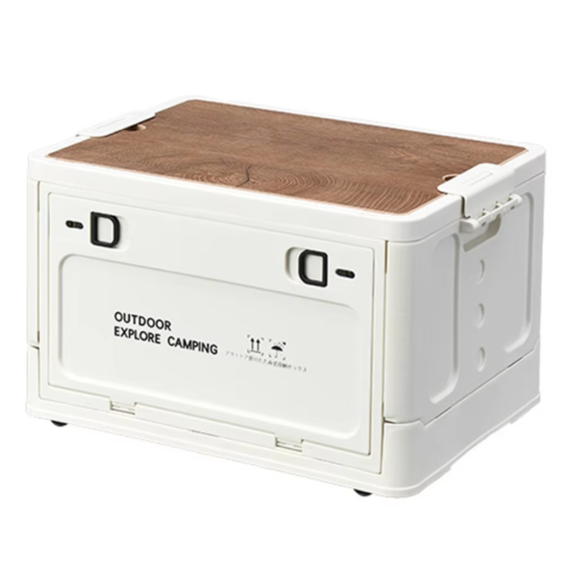 Portable Multifunctional Folding Car Storage Box with Wooden Lid