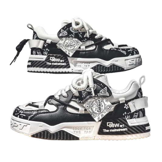 Men's Graffiti Patchwork Skateboard Sneakers (Black)