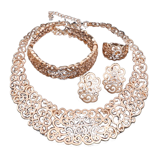 Jewelry Set Necklace Earrings Ring Bracelet (Gold)
