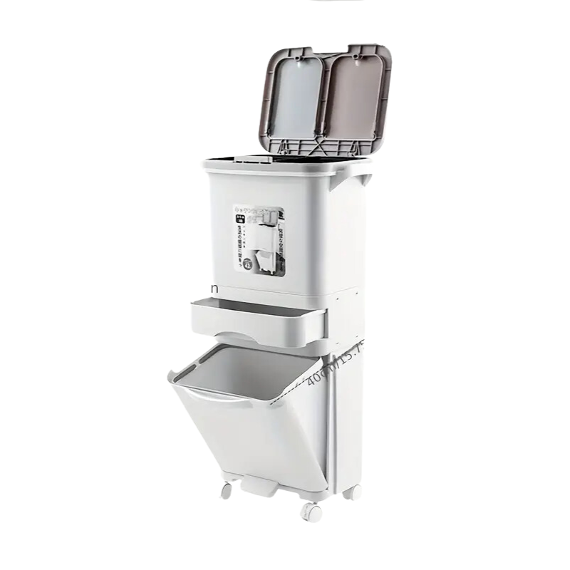 Large Dual-Compartment Trash Can with Odor-Seal Lid