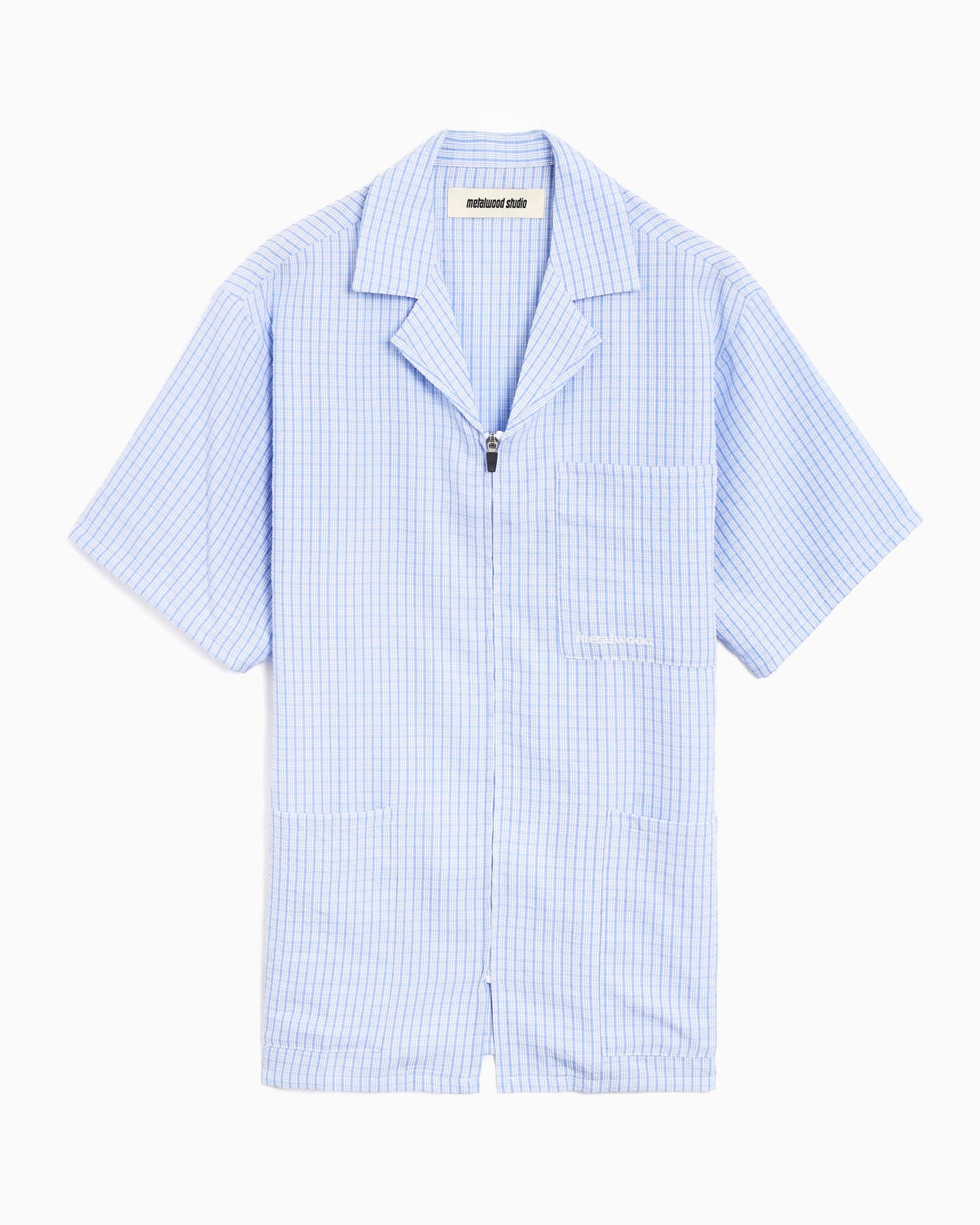 Camisa de cuadros de manga corta Zip Metalwood Studio Textured Caddie para hombre
