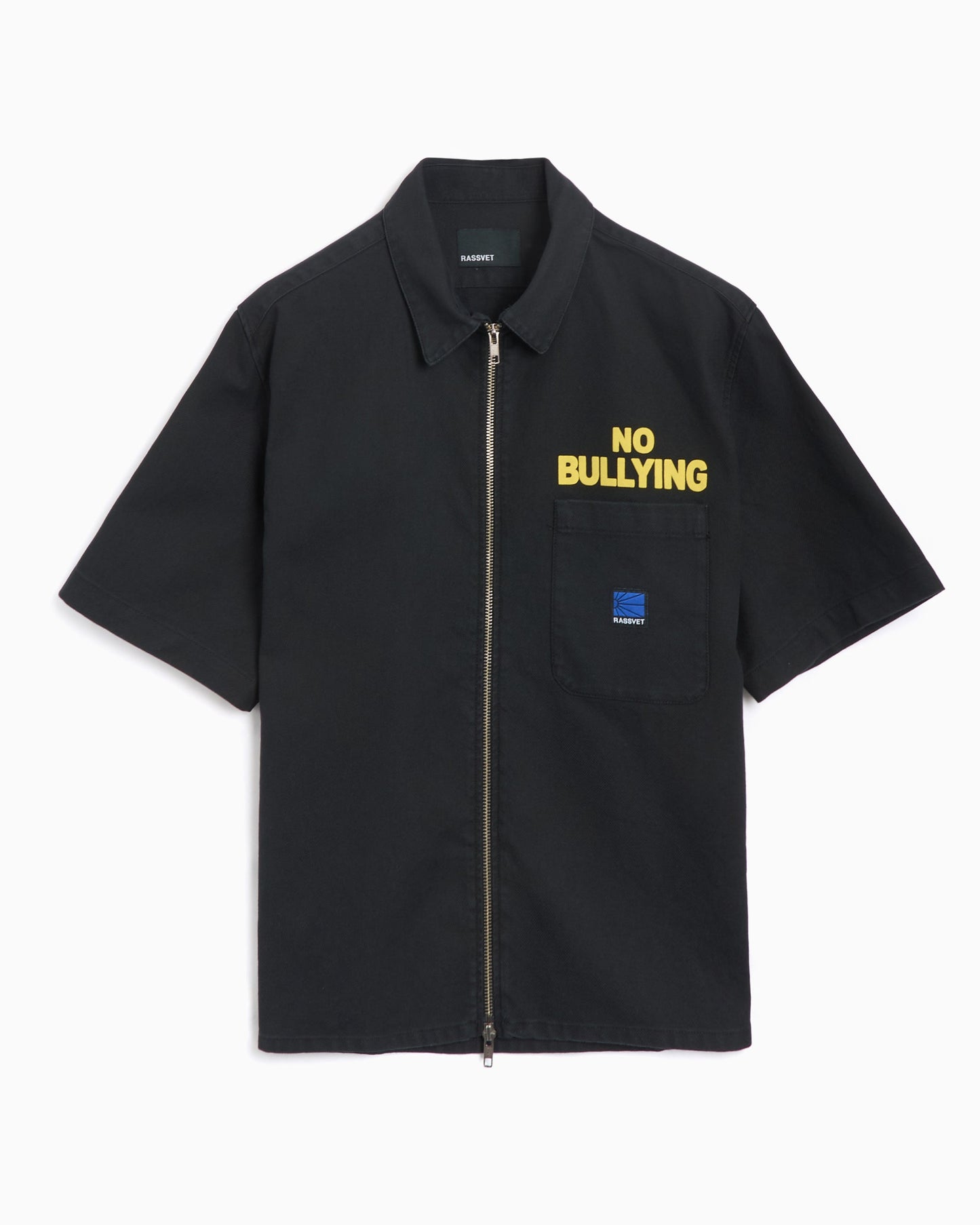Camisa Rassvet No Bullying Men's Woven Zip Short Sleeve Shirt para hombre
