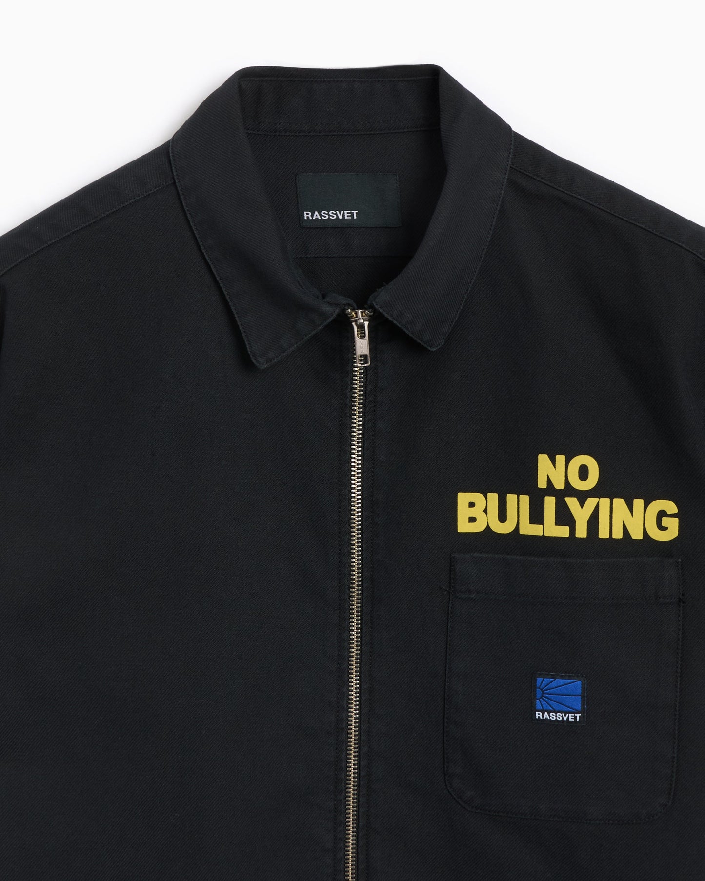 Camisa Rassvet No Bullying Men's Woven Zip Short Sleeve Shirt para hombre