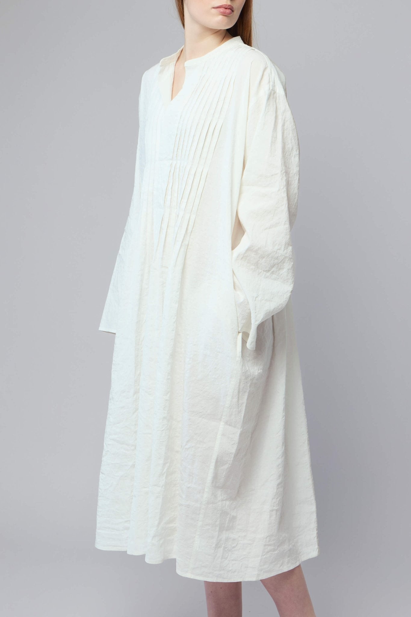 Dong Long Sleeve Dress with Pleated Chest