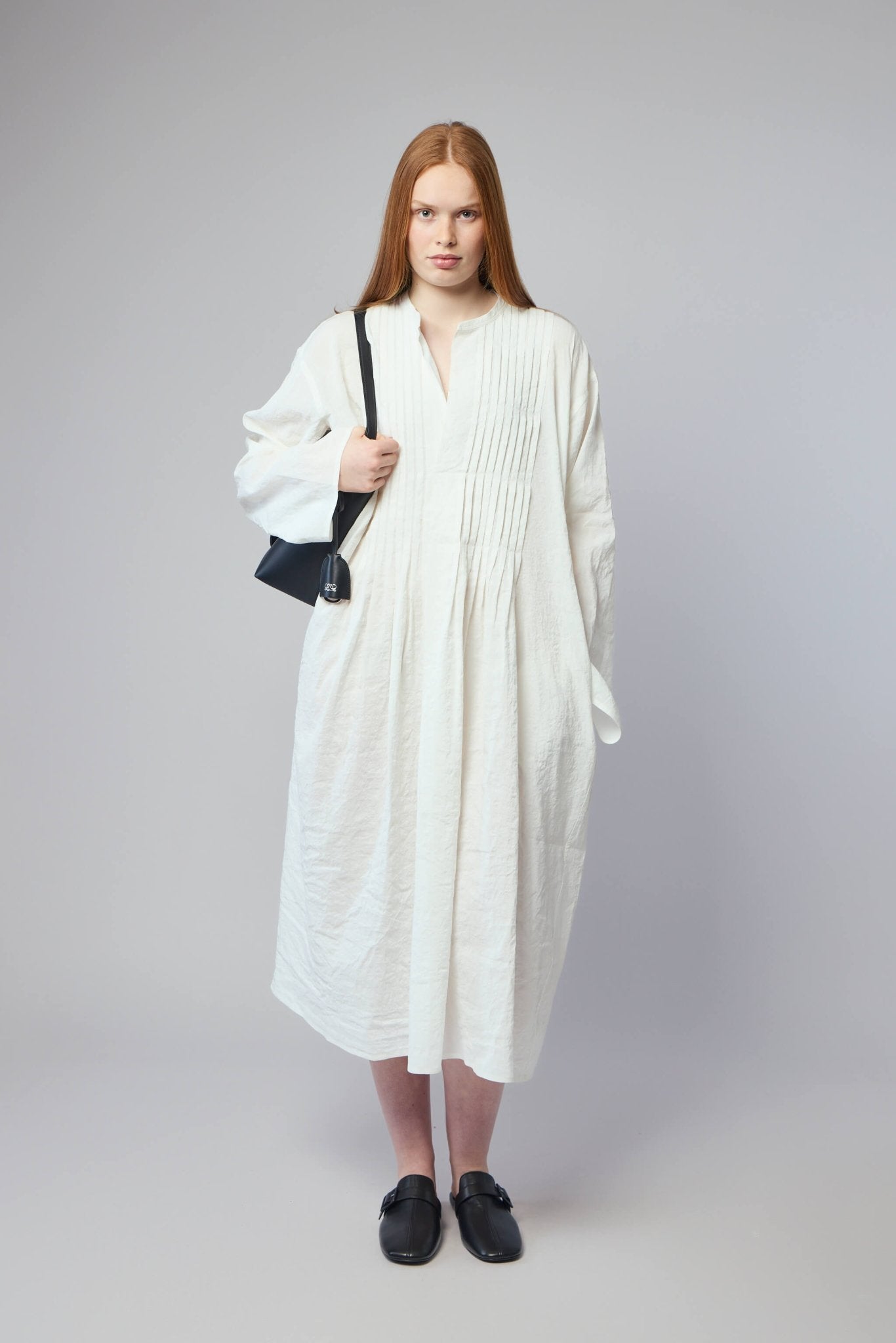 Dong Long Sleeve Dress with Pleated Chest