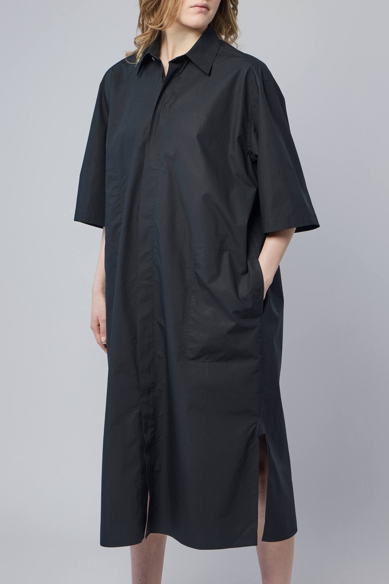 Short Sleeve Shirt Dress with Pockets