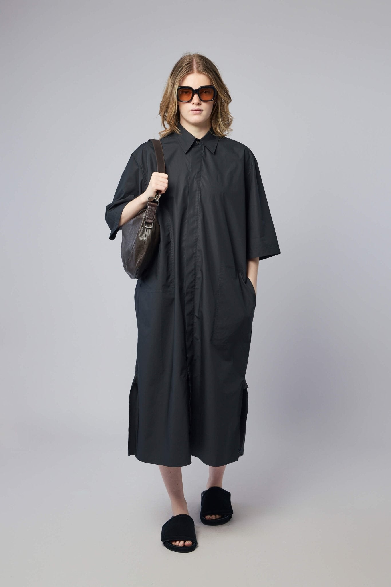 Short Sleeve Shirt Dress with Pockets