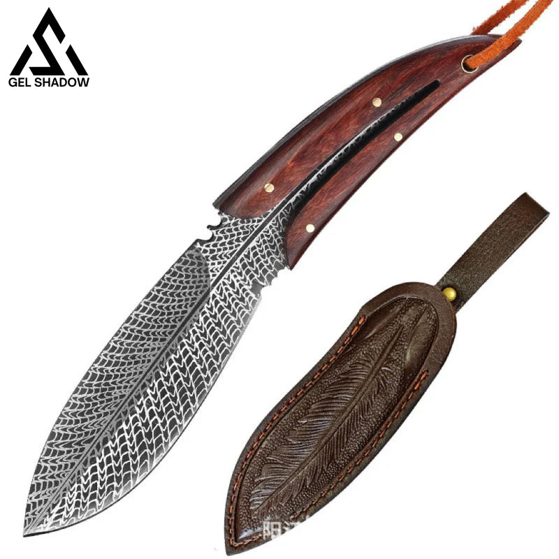 Spirit Feather Stright Knife With Leather Sheath-GS125