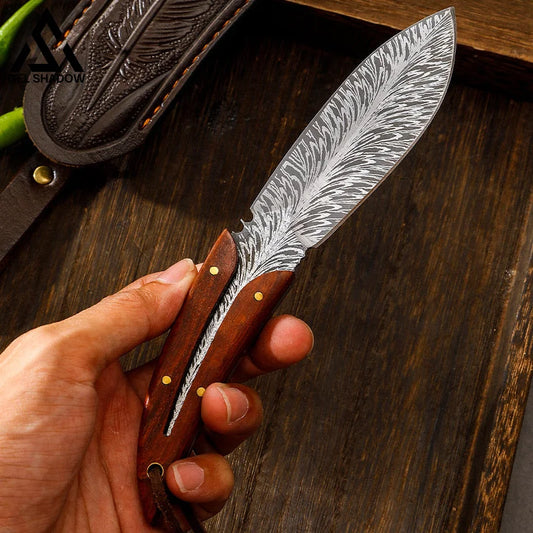 Spirit Feather Stright Knife With Leather Sheath-GS125