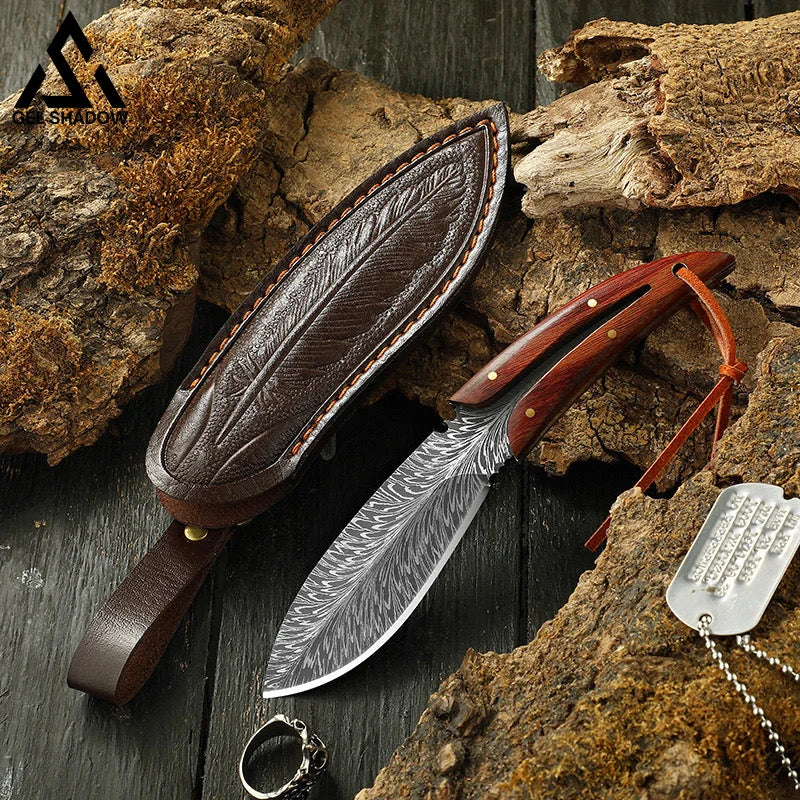 Spirit Feather Stright Knife With Leather Sheath-GS125