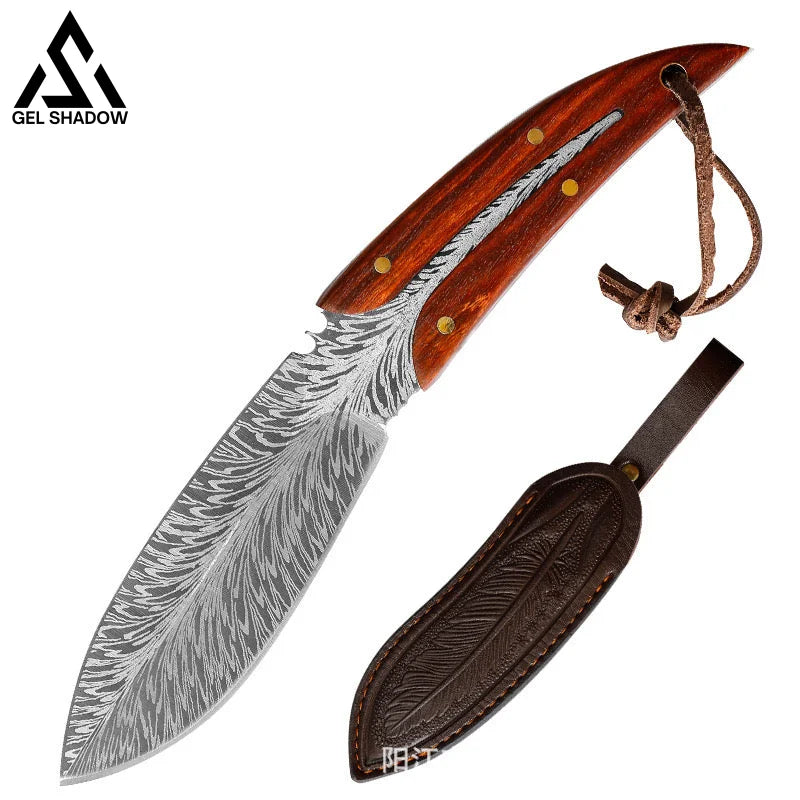 Spirit Feather Stright Knife With Leather Sheath-GS125
