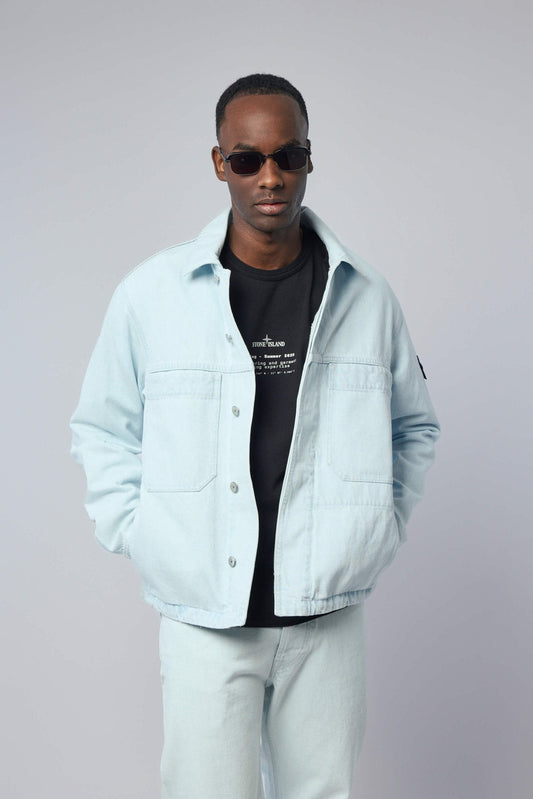 Indigo Denim Ultra Bleached Biker Jacket