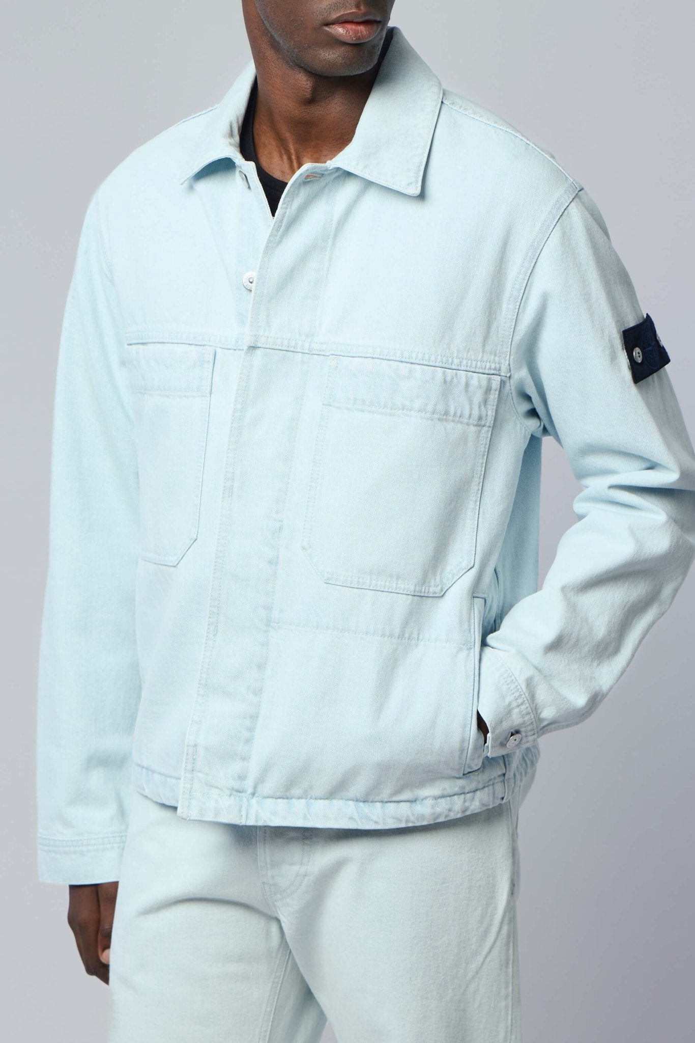 Indigo Denim Ultra Bleached Biker Jacket