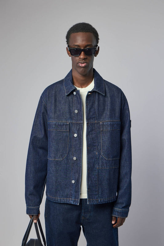 Indigo Denim Rinsed Biker Jacket
