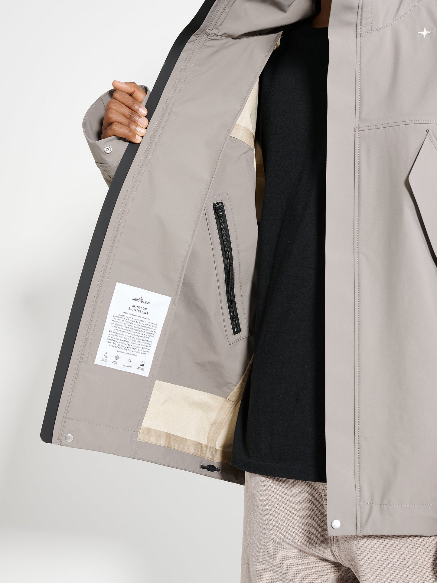 Stone Island Stellina 3L Nylon Hooded Jacket Dove Grey