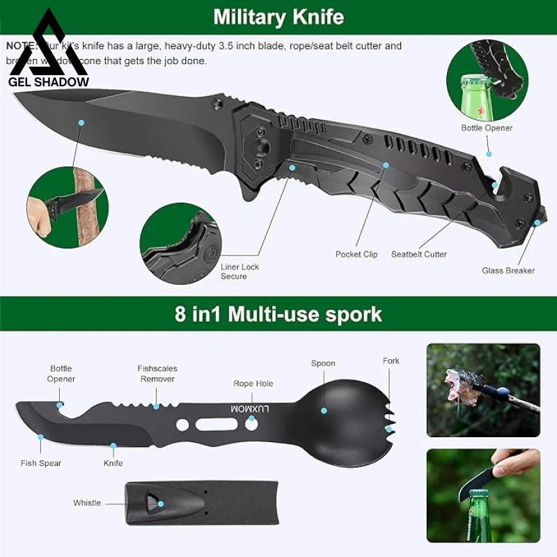 GS250-Survival Kit 28 in 1, Survival Gear Tool Emergency Tactical Equipment