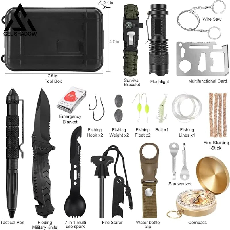 GS250-Survival Kit 28 in 1, Survival Gear Tool Emergency Tactical Equipment
