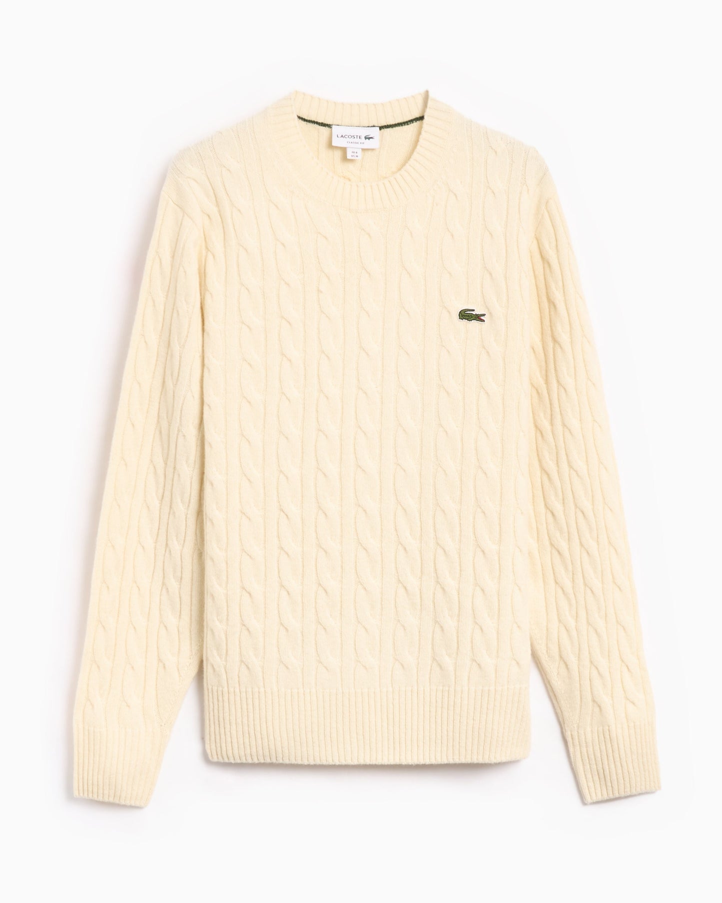 Jersey Carded Wool Crew Neck Lacoste Cable Knit para hombre