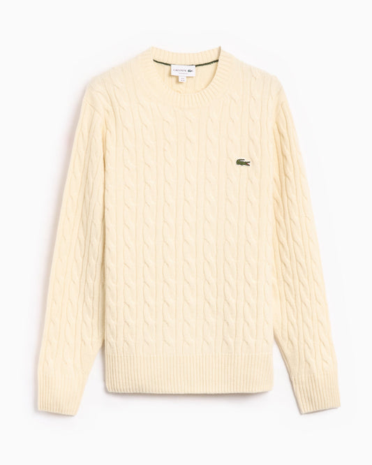 Jersey Carded Wool Crew Neck Lacoste Cable Knit para hombre