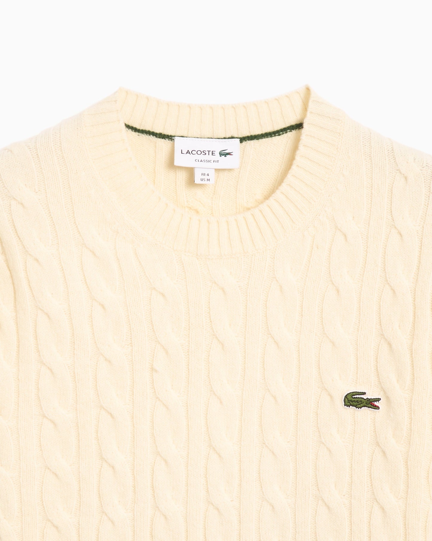 Jersey Carded Wool Crew Neck Lacoste Cable Knit para hombre