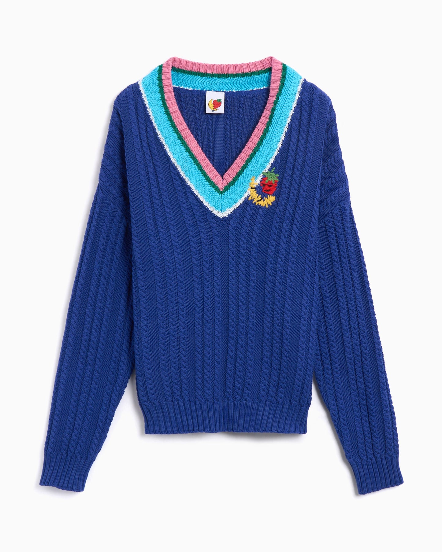 Jersey Sky High Farm Workwear Cableknit V-Neck Striped Sweater Unisex