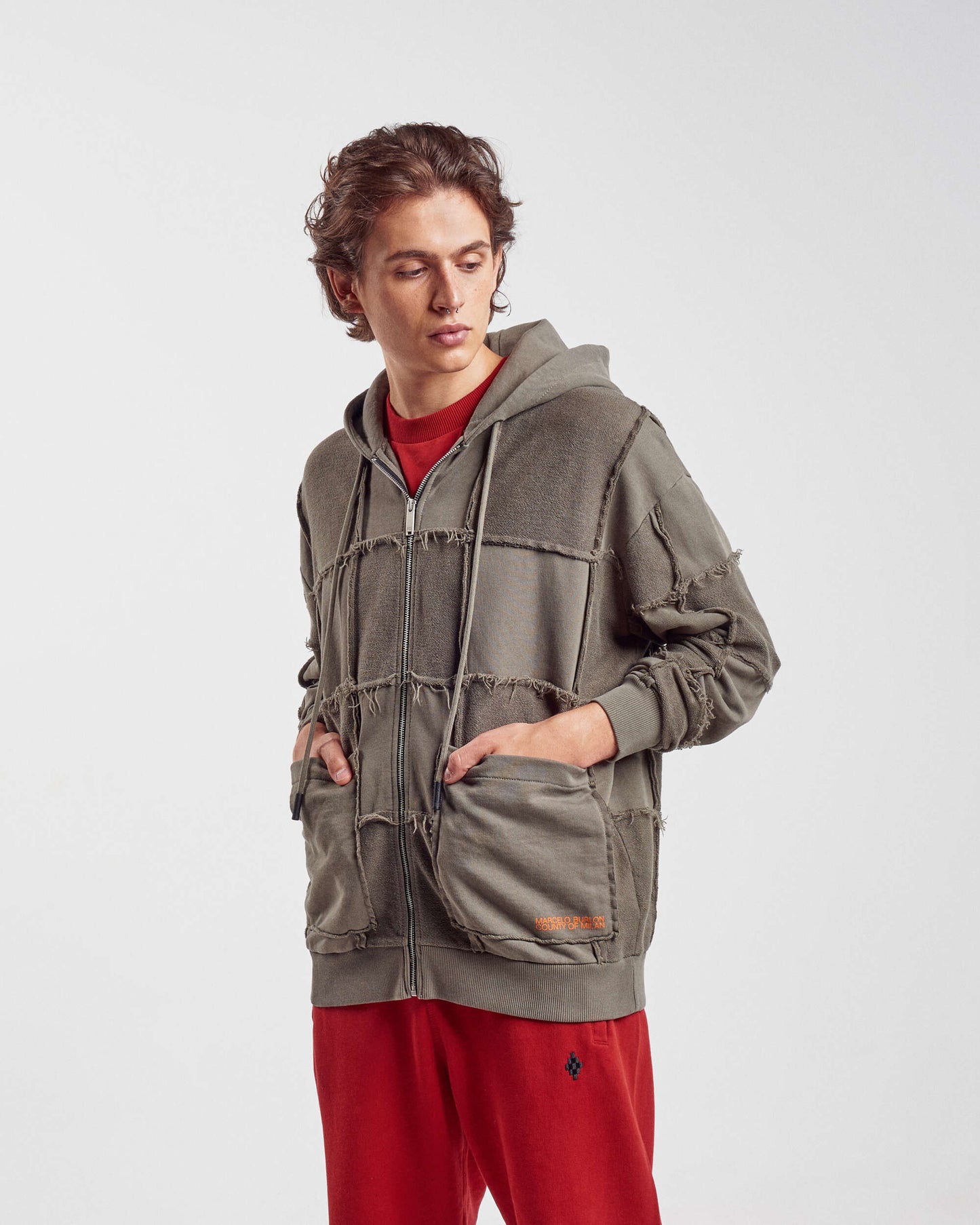 Sudadera con capucha Marcelo Burlon Logo Check Over Full Zip Men's Hoodie para hombre