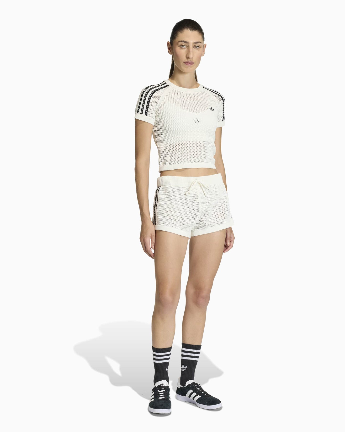 Camiseta con logo Crop adidas Originals Knitted Crochet Cali para mujer