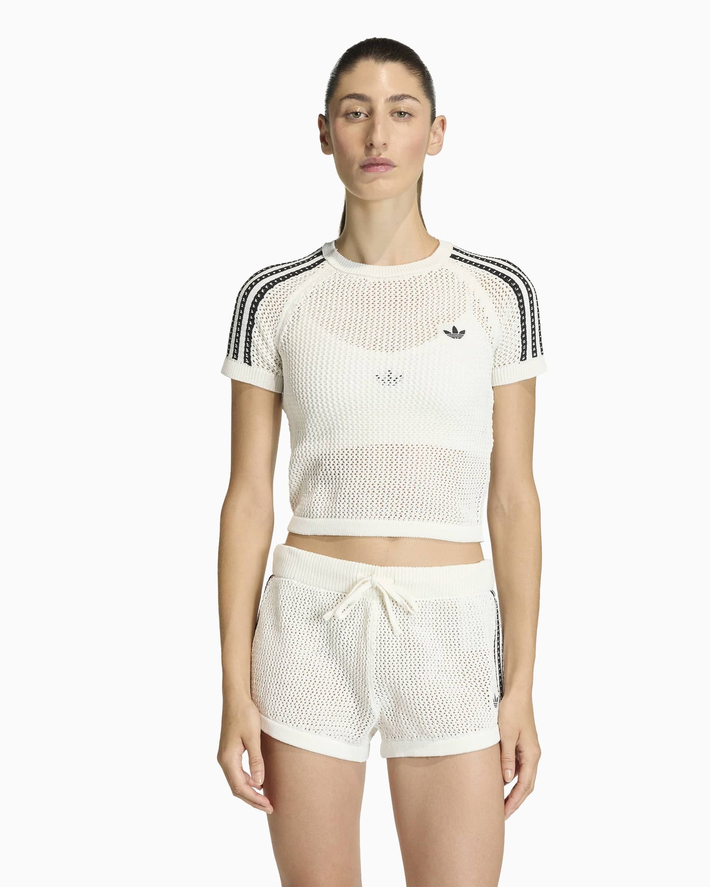 Camiseta con logo Crop adidas Originals Knitted Crochet Cali para mujer