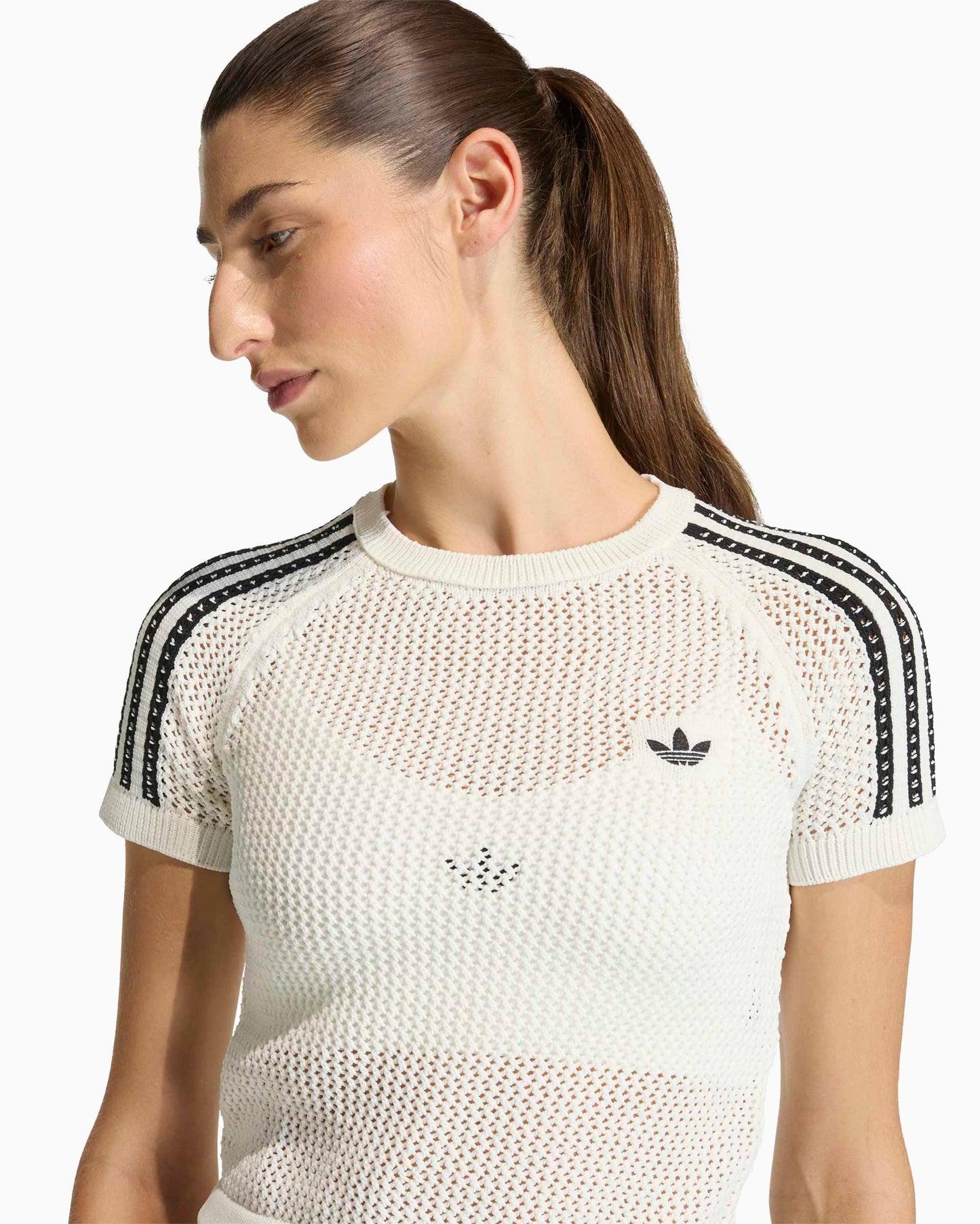 Camiseta con logo Crop adidas Originals Knitted Crochet Cali para mujer
