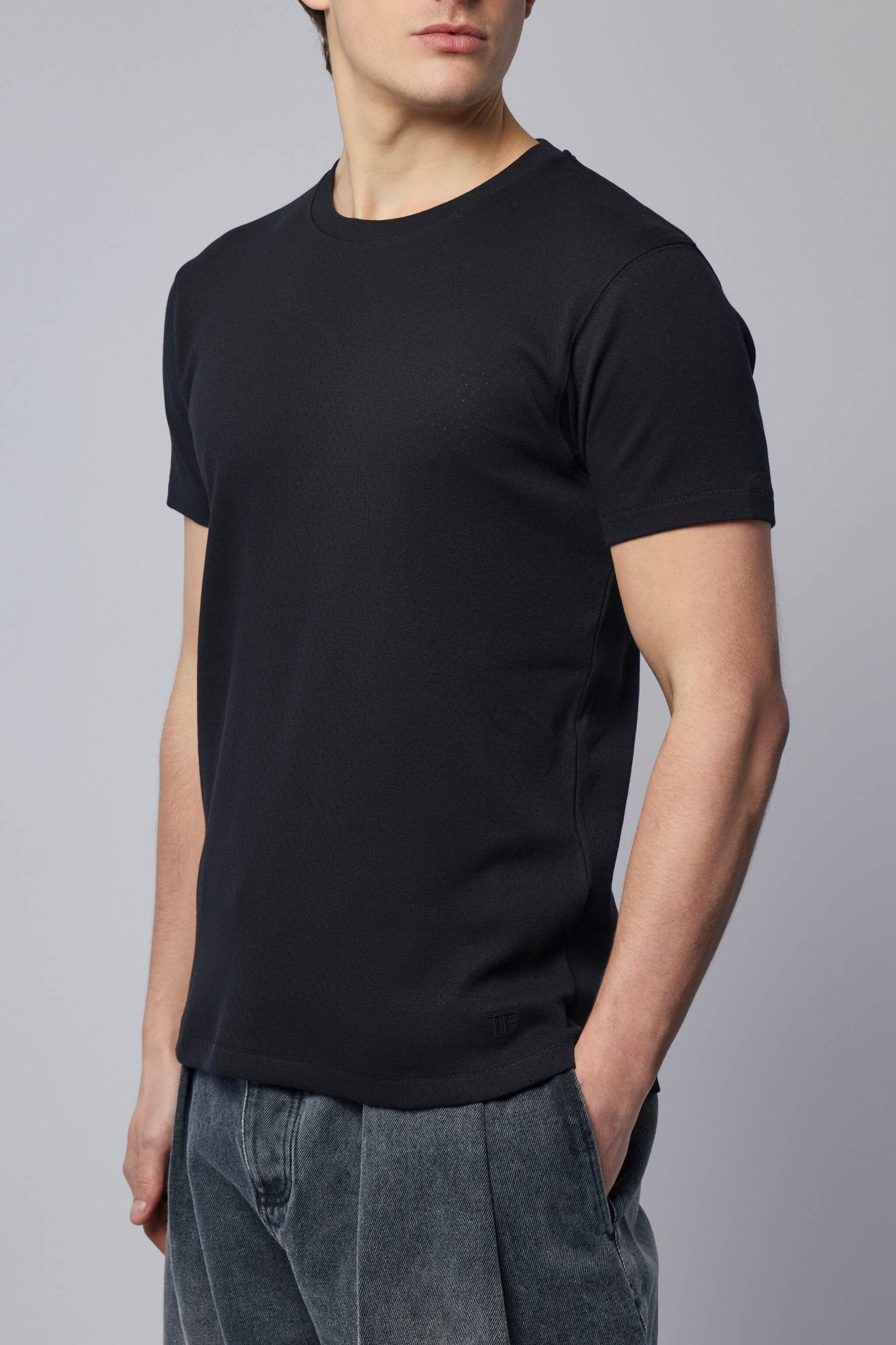 Perforated Rib Ss Crew Neck