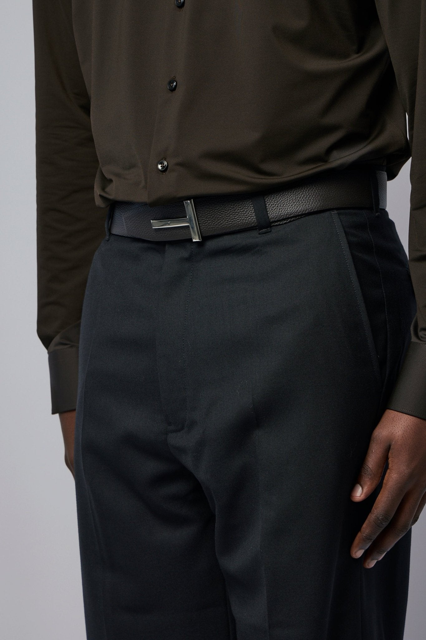 Grain Leather T Icon Belt