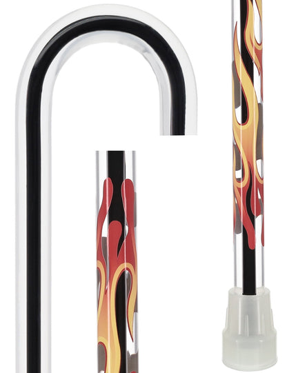 Dr. House Inspired Flame Cane "The Phoenix" - Clear Acrylic, Black Stripe