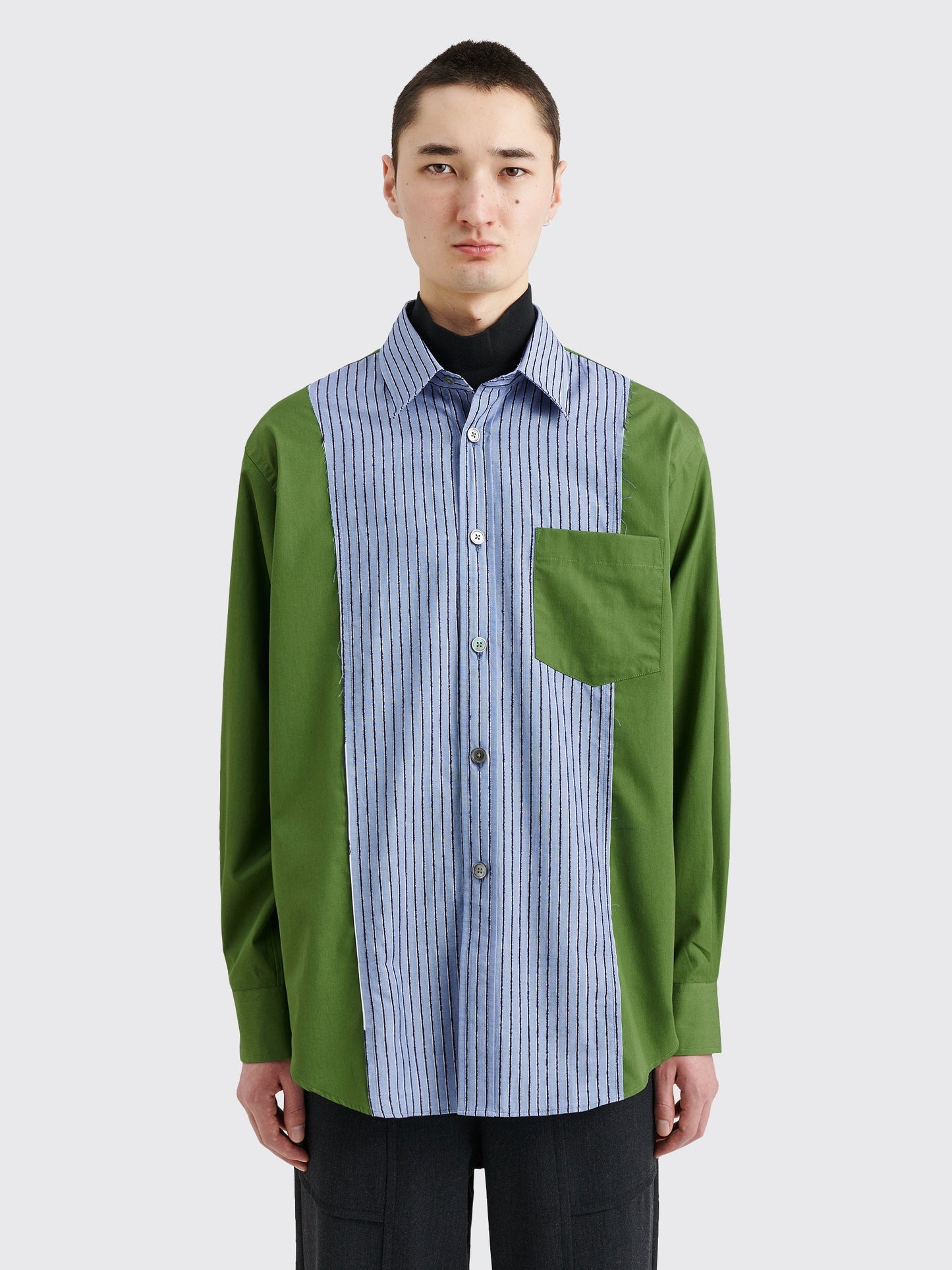 TRÈS BIEN everywear Raw Seam Oversized Classic Shirt Cotton Green Stripe