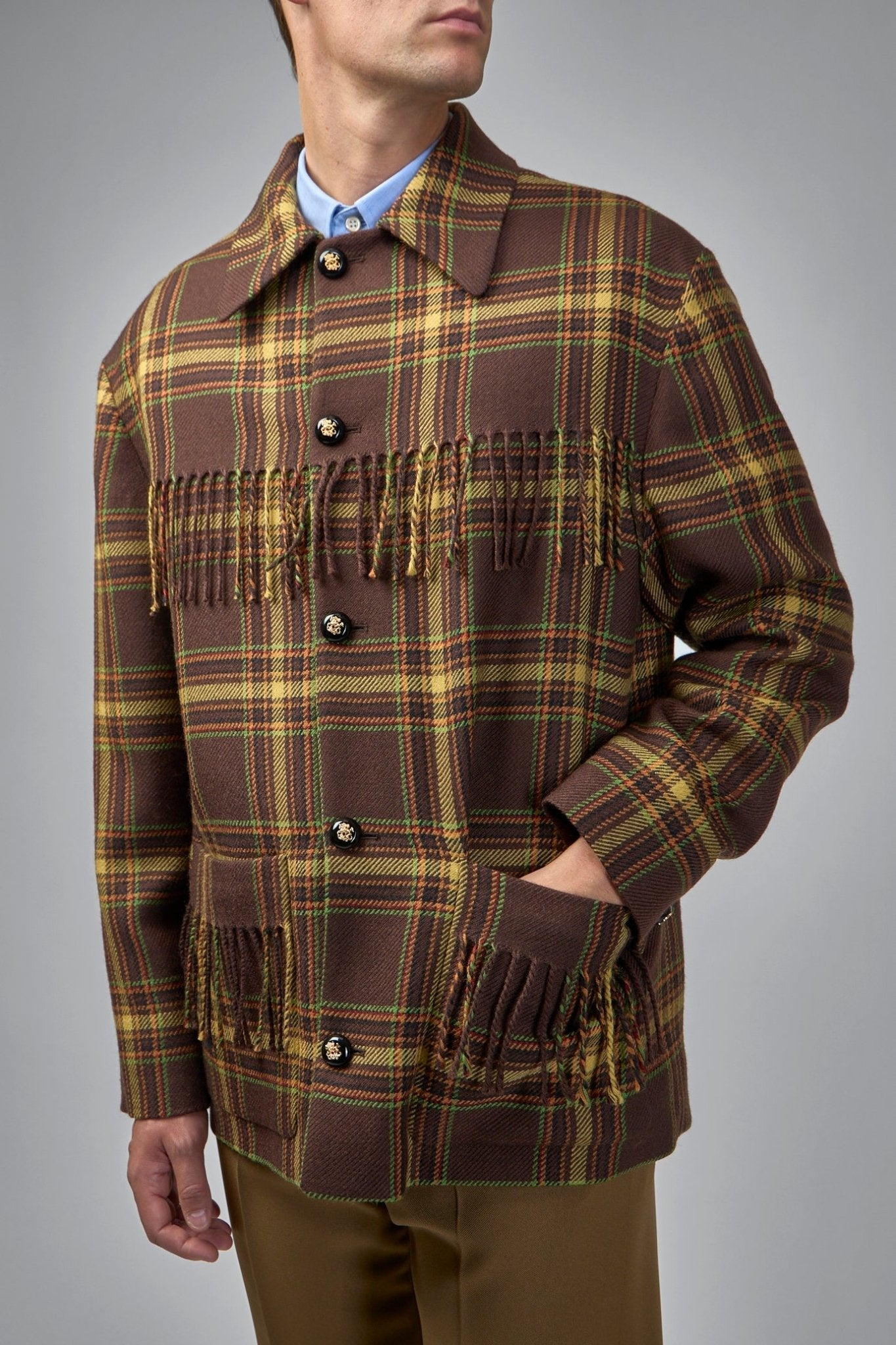 Checked Fringed Edge Jacket