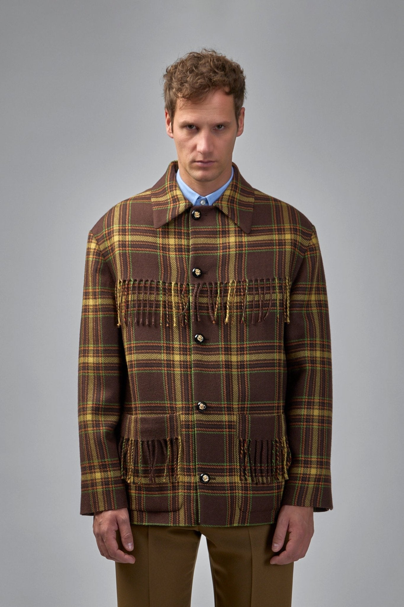 Checked Fringed Edge Jacket