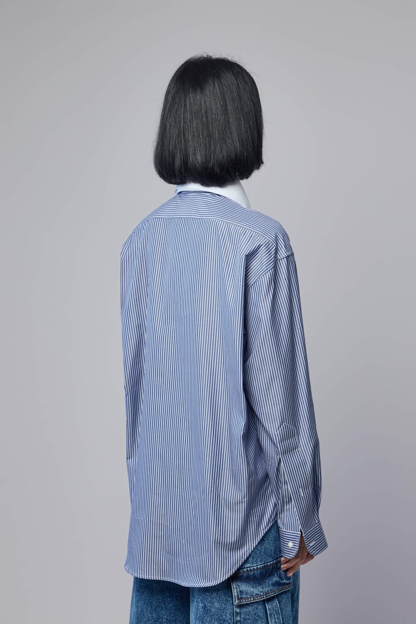 Women Striped Fly Away Collar Button Down Woven