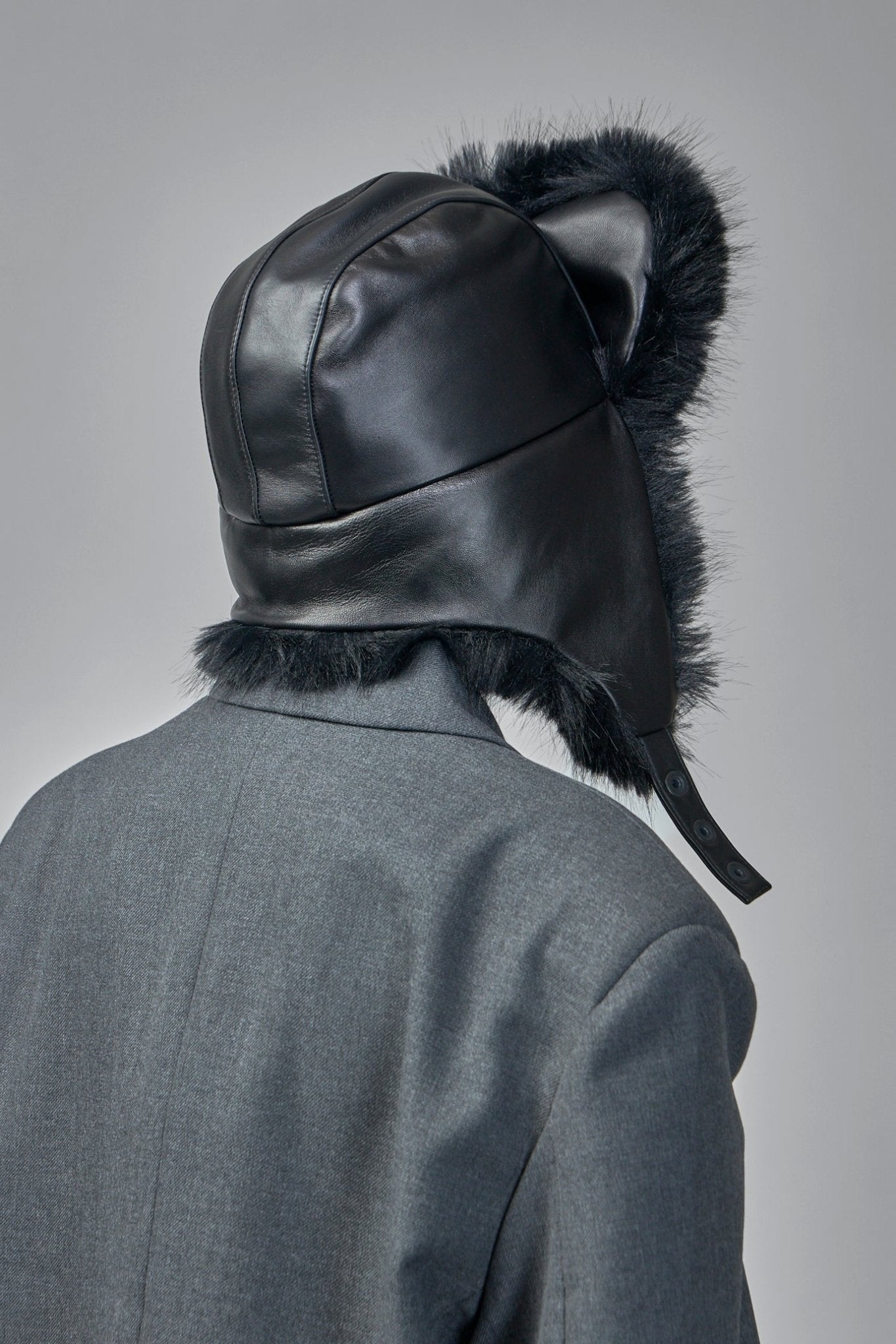 Leather Faux Fur-trimmed Hat