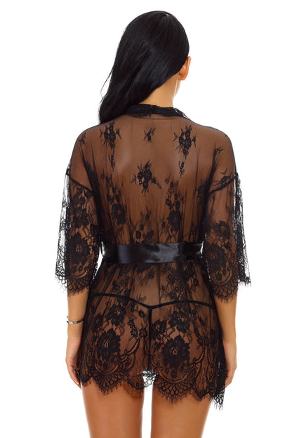 Eyelash Lace and Mesh Robe