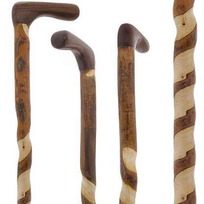 Elegant Spiral & Natural Bark Cane: Hickory & Walnut Craft