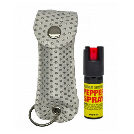 Bling Keychain Personal Defense Pepper Spray OC-18 1/2 oz With Case White