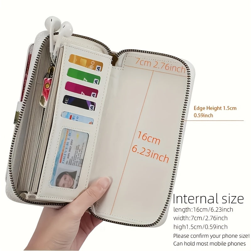 Floral Print Crossbody Phone Wallet with Detachable Shoulder Strap and Wristlet