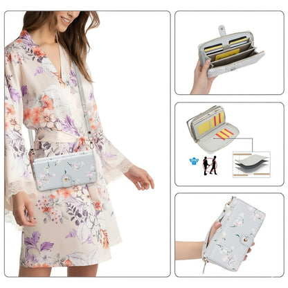 Floral Print Crossbody Phone Wallet with Detachable Shoulder Strap and Wristlet