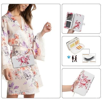 Floral Print Crossbody Phone Wallet with Detachable Shoulder Strap and Wristlet