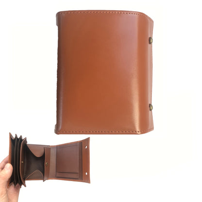 Compact Accordion Trifold Leather Wallet with Snap Coin Pocket