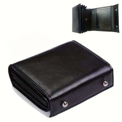 Compact Accordion Trifold Leather Wallet with Snap Coin Pocket